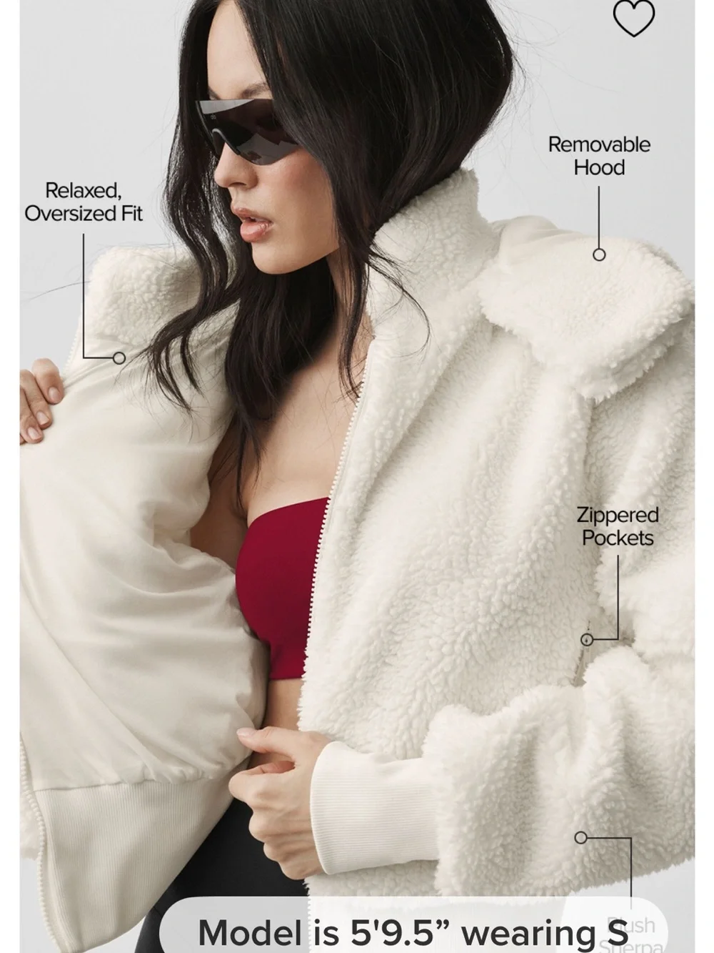 ALO Yoga Cream Foxy Sherpa Cropped Hoodie Jacket Size L - Picture 7 of 11